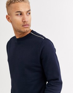 Темно-синий свитшот с серебристыми молниями ASOS DESIGN