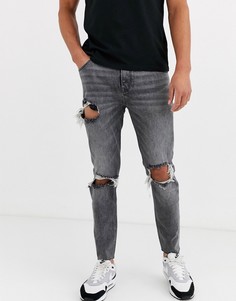 Черные укороченные рваные джинсы с необработанным краем ASOS DESIGN-Черный