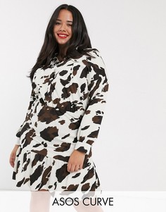 Платье-рубашка с коровьим принтом ASOS DESIGN Curve-Мульти