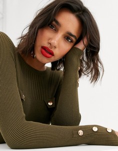 Джемпер в рубчик с карманом на пуговице ASOS DESIGN-Зеленый