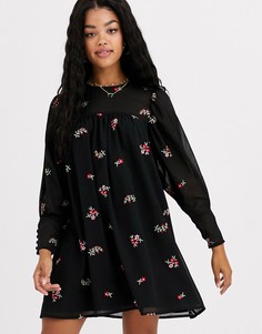 Свободное платье мини с вышивкой ASOS DESIGN-Черный