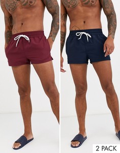2 пары шортов для плавания темно-синего и бордового цвета ASOS DESIGN - Скидка-Мульти