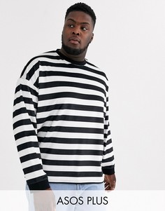 Велюровый oversize-лонгслив в полоску ASOS DESIGN Plus-Черный