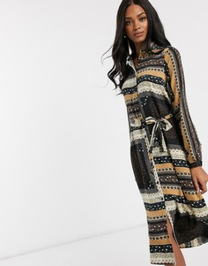 Платье-рубашка миди с завязкой и принтом Vero Moda-Кремовый