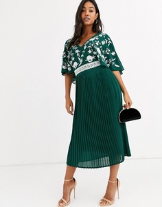 Монохромное платье миди с вышивкой на лифе Frock & Frill-Зеленый