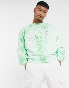 Oversize-свитшот с эффектом кислотной стирки и потертостями ASOS DESIGN-Зеленый