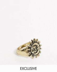 Золотистое кольцо с солнцем и луной Reclaimed Vintage inspired эксклюзивно для ASOS-Золотой