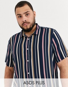Рубашка классического кроя в полоску ASOS DESIGN Plus-Темно-синий