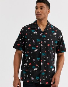 Черная рубашка с короткими рукавами и новогодним принтом Jack & Jones Originals-Черный