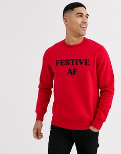 Красный oversize-свитшот с новогодней надписью Jack & Jones Originals