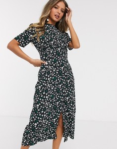 Чайное платье миди с цветочным принтом на пуговицах ASOS DESIGN-Мульти