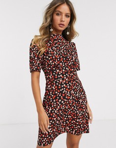 Чайное платье мини на пуговицах с цветочным принтом ASOS DESIGN-Мульти