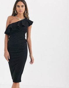 Платье миди на одно плечо с оборкой Missguided-Черный