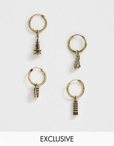 Набор золотистых серег-колец с подвесками в стиле сувениров Reclaimed Vintage inspired эксклюзивно для ASOS-Золотой