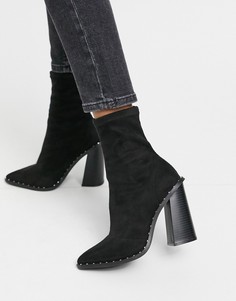 Черные ботинки из искусственной замши на каблуке New Look-Черный
