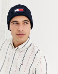 Темно-синяя шапка-бини с фирменным флажком Tommy Hilfiger-Темно-синий