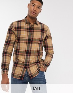 Рубашка в клетку тартан с длинными рукавами Topman Big & Tall-Светло-бежевый