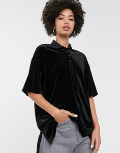 Черная бархатная oversize-рубашка Monki-Черный