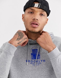 Серый меланжевый oversize-худи с принтом ASOS DESIGN