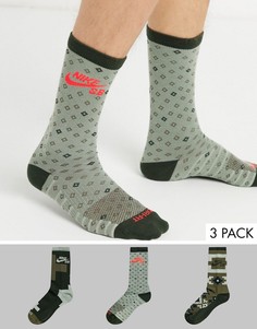 Набор из 3 пар носков цвета хаки Nike SB-Зеленый