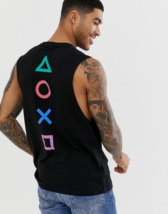 Футболка без рукавов с заниженными проймами и принтом \"PlayStation\" на груди и спине ASOS DESIGN-Черный
