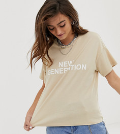 Бежевая футболка с надписью \"new generation\" Noisy May-Мульти