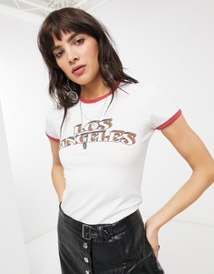 Белая футболка с надписью \"Los Angeles\" Bershka-Белый
