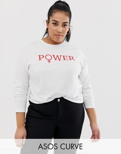 Лонгслив с надписью \"power\" ASOS DESIGN Curve-Белый