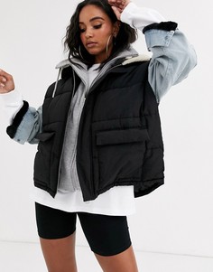 Дутая oversize-куртка с джинсовыми рукавами Sixth June-Синий