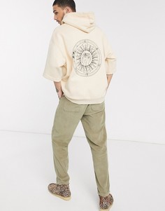 Oversize-худи светло-бежевого цвета с принтом ASOS DESIGN-Бежевый