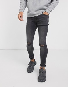 Серые джинсы с напылением и рваной отделкой Topman-Серый