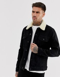 Черная джинсовая куртка со съемным воротником \"борг\" ASOS DESIGN-Черный