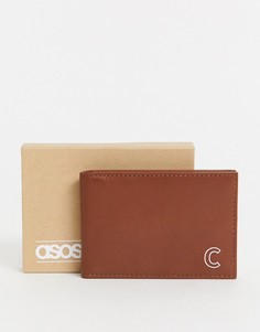 Коричневая кожаная кредитница с инициалом \"C\" ASOS DESIGN-Коричневый