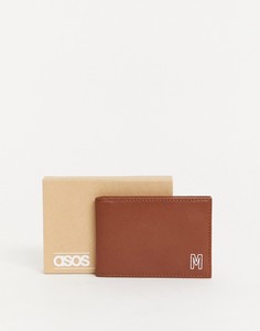 Коричневая кожаная кредитница с инициалом \"M\" ASOS DESIGN-Коричневый