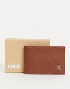 Коричневая кожаная кредитница с инициалом \"D\" ASOS DESIGN-Коричневый