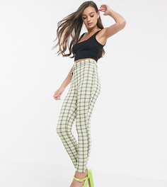Узкие жаккардовые брюки в клетку с пряжкой ASOS DESIGN Petite-Мульти