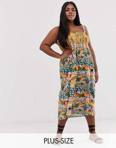 Платье миди с квадратным вырезом и звериным принтом Junarose-Синий