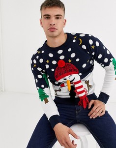 Новогодний джемпер со снеговиком Brave Soul-Темно-синий