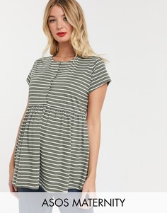 Свободный топ для кормления цвета хаки с короткими рукавами ASOS DESIGN Maternity-Мульти
