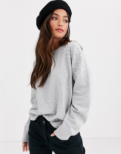 Серый свитшот с искусственным жемчугом New Look-Красный