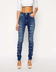 Рваные синие джинсы скинни ASOS Ridley-Синий