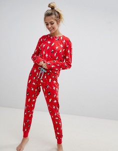 Новогодний пижамный комплект с принтом пингвинов Chelsea Peers-Красный