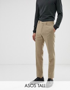 Светло-бежевые зауженные брюки в микроклетку ASOS DESIGN Tall wedding-Светло-бежевый