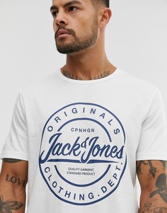 Футболка с круглым принтом-логотипом Jack & Jones Originals-Белый