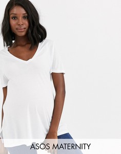 Белая oversize-футболка с V-образными вырезами ASOS DESIGN Maternity-Белый