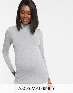 Серый меланжевый лонгслив с высоким воротом ASOS DESIGN Maternity