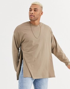 Бежевый oversize-лонгслив с разрезами по бокам ASOS DESIGN