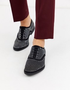 Черные бархатные туфли со шнуровкой и отделкой заклепками ASOS DESIGN-Черный