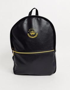 Черный рюкзак из искусственной кожи с вышивкой ASOS DESIGN