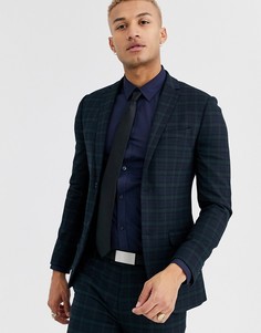 Темно-синий супероблегающий пиджак в клетку Topman-Зеленый